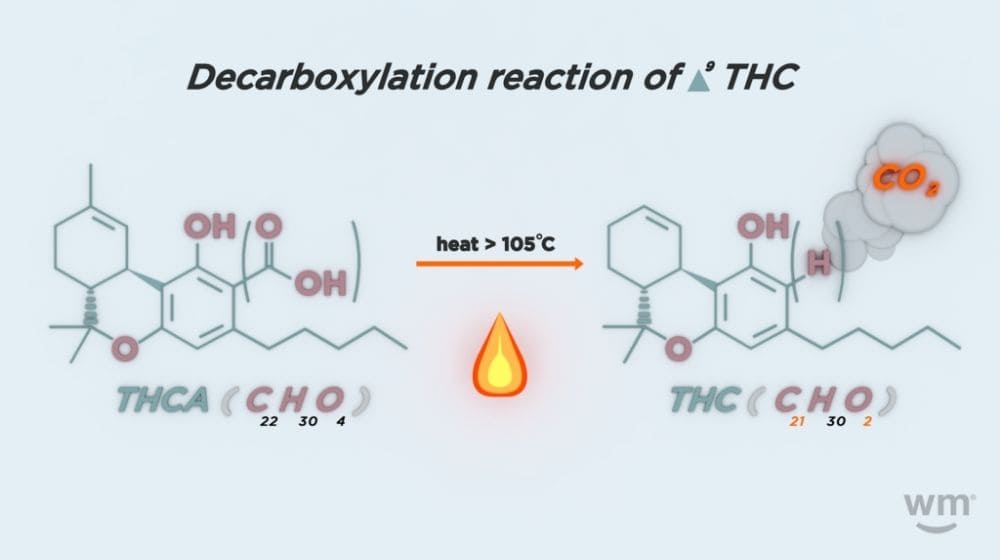THCA（テトラヒドロカンナビノール酸）とTHC（テトラヒドロカンナビノール）の関係図